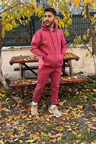 YAKAMEL Ανδρικό σετ φόρμας με κουκούλα και ψηλόμεσο σχέδιο 3 κλωστών