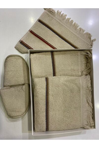 Ladik Pamuk Havlu Seti  (Traş Havlusu + Yüz Havlusu + Banyo Havlusu+ Terlik) ...