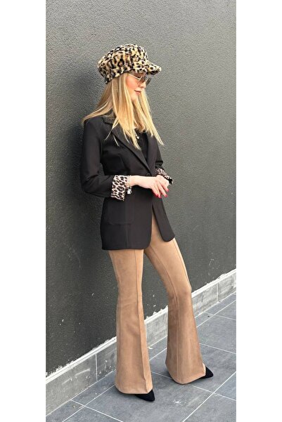 yelizyavuzcollection سترة بليزر بتفاصيل جلد الفهد