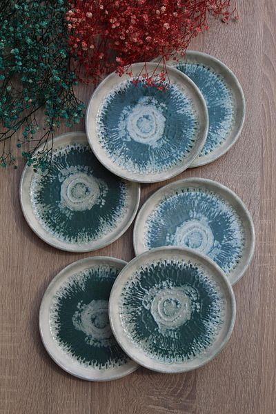 Güral Porcelain 6-Piece Greendrop Bilbao 15 Cm Flat Plate