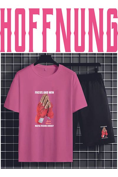 HOFFNUNG Full Shorts T-Shirt Shorts Focus and Win Printed Suit