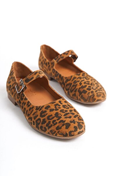 MARSEDO Chopra Women's - Oval Toe, Strappy Genuine Leather Leopard Ballerina Casual Shoes