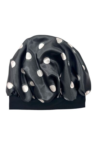 pistore Boneta din satin cu buline alb-negru pentru par cret