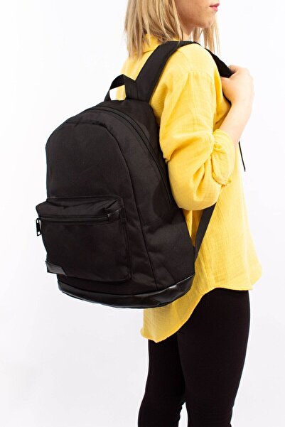 KOST Unisex Black Sports Backpack - Water Resistant, Double Pocket, Zipper, for Daily School Travel 20112