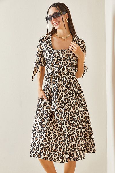 XHAN Beige Mini Dress - Leopard Pattern, 5YXK6-48856-25