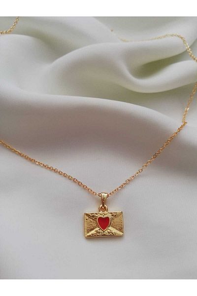 Judas Takı Red Gold Mini Letter Necklace - Heart Design