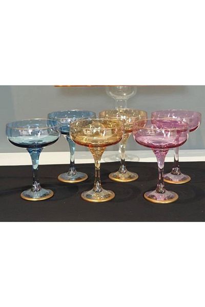 Paşabahçe Lava 6-Piece Hand Decor Gilt Glass Ice Cream Bowl, Glass Ice Cream Bowl, Snack Bowl