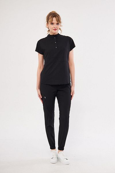Class Üniforma Nova - Black Women's Lycra Prevailing Collar Snap Fastener Flexible and Jersey Scrubs