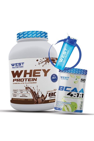 West Nutrition Green Apple - 2400 grams Whey Protein Powder and Bcaa 4:1:1 500 grams Chocolate