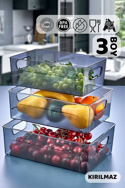 HOMENIVA 3 Size Platinum Cabinet Organizer – Drawer Refrigerator Shelf Organizer Box