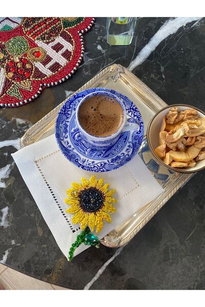 Handmade 1adet kristal taşlı ay çiceği ayçiceği şlemeli kahve yanı sunum peçetesi