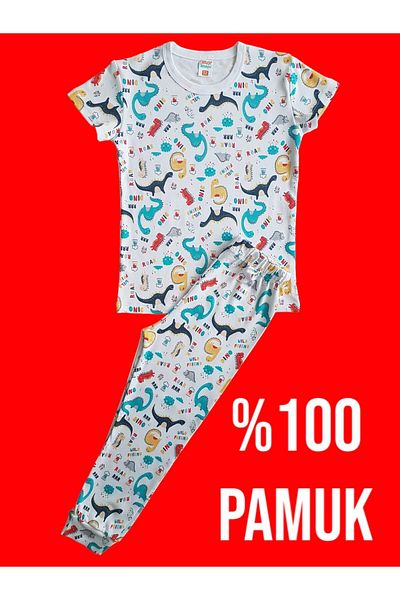 Çamaşır Bahçesi Short Sleeve Patterned Kids Pajamas Set#printingchildspjimatakım#dinosaurpatternlipjamas#laundry garden