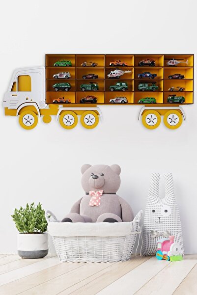 JB Bege Ahşap Dekoratif Çocuk-bebek Odası Oyuncak Kamyon Araba Rafı