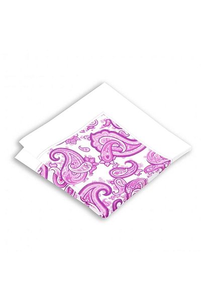 1001 Kravat Pink Shawl Patterned Linen Pocket Handkerchief in 33x33 cm