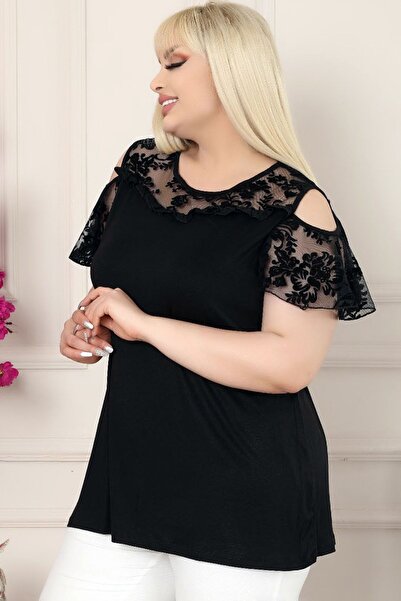 Kheos Specially Designed Off Shoulder Sleeves Lace Detailed Flowy Tunic