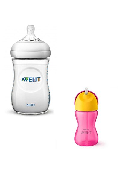 Philips Avent Natural Pp Biberon 260 ML - Cam Değildir. + Avent Desenli Pembe Pipetli Bardak 300 ML - Yeni Model