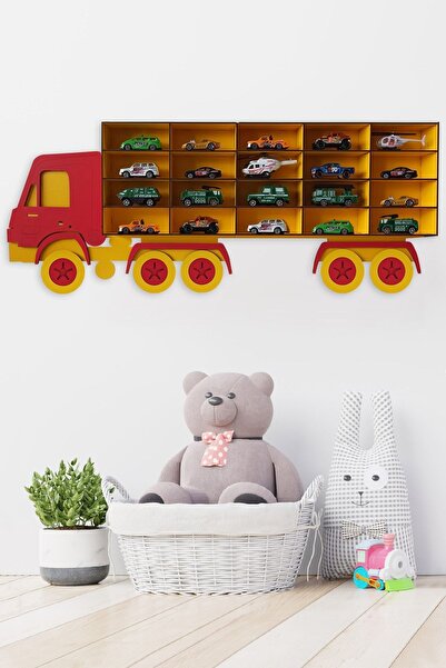 JB Bege Ahşap Dekoratif Çocuk-bebek Odası Oyuncak Kamyon Araba Rafı