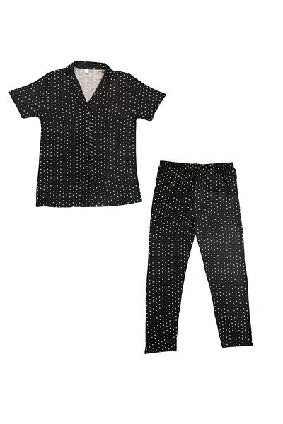 Prestij İç Giyim Women's PolKa Dot Pajamas Set - Shirt Collar, Button, Cotton, Short Sleeve