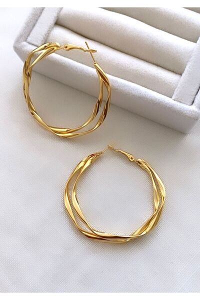 VNS Accessories أقراط دائرية ذات مظهر مزدوج من الفولاذ (5 سم)