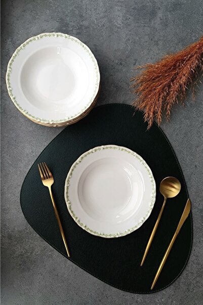 Tulü Porselen مجموعة أطباق عشاء من البورسلين المزخرف بالذهب غير اللامع من Green Garden تتسع لـ 6 أشخاص