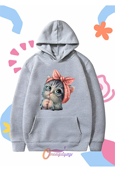 oneagılyazı سويت شيرت للأطفال للجنسين - لطيف، مطبوع عليه قطة، مقاس كبير بغطاء...