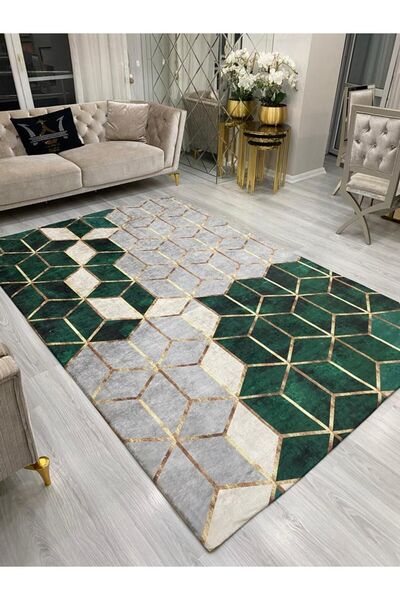 ALLGELSİN Elastic Carpet Cover 6m2 Size 200x300cm Six Meters Square Washable Carpet Cover Modern Striped Cover