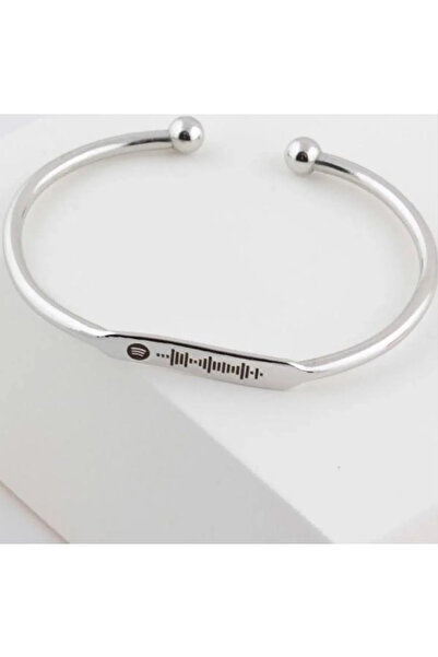 gastromarka Kişiye Özel Spotify Barkodlu Gümüş Çelik Bileklik Kelepçe