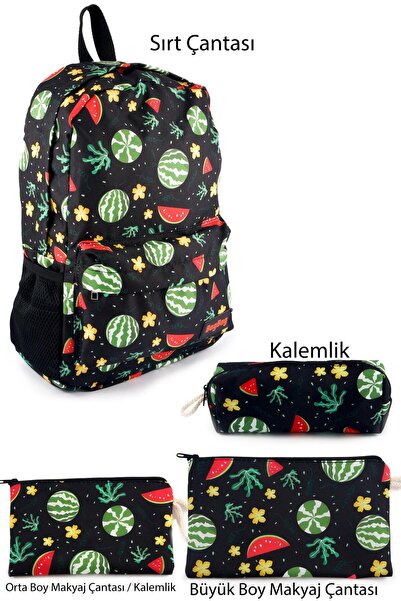BYBAG Set od 4 - Voće i lubenica Sa deznom, velika veličina Ranac i šminka Torba
