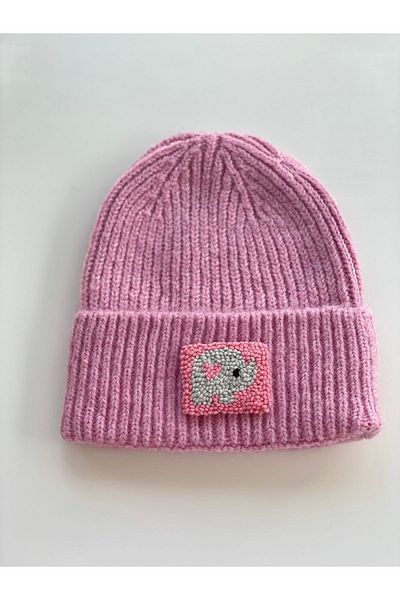 byebruketenci Pink Wool Luxury Beret with Pink Elephant Punch Detail, Unisex Beret