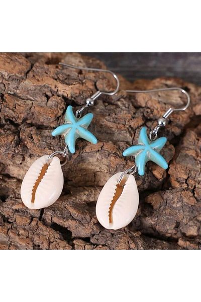 İPAR AKSESUAR TURQUOISE SEA STAR EARRING WITH SEA SHELL