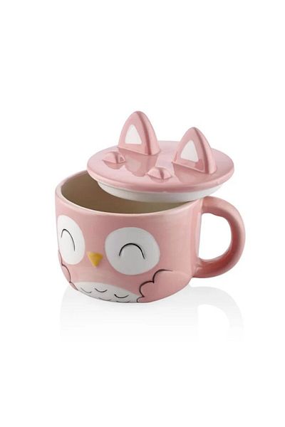 The Mia 330 ml Owl Mug with Lid and Phone Holder