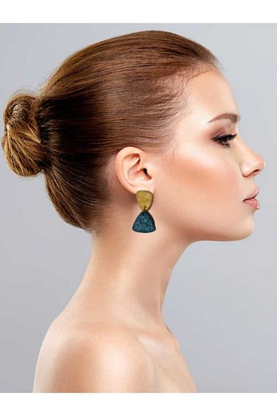 Karşı Köyden Polymer Clay Emerald and Gold Leaf Special Design Earrings