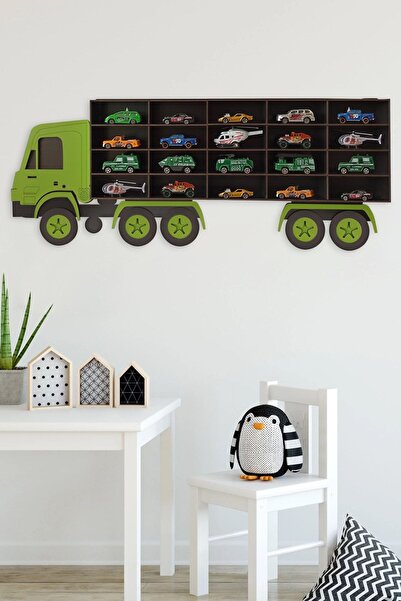 JB Bege Ahşap Dekoratif Çocuk-bebek Odası Oyuncak Kamyon Araba Rafı