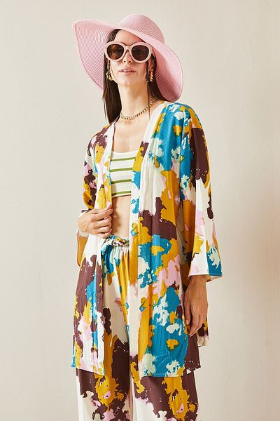 XHAN Batik Patterned Mustard Kimono - 5YXK4-48830-37