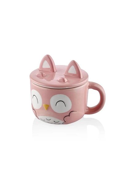 The Mia 330 ml Owl Mug with Lid and Phone Holder