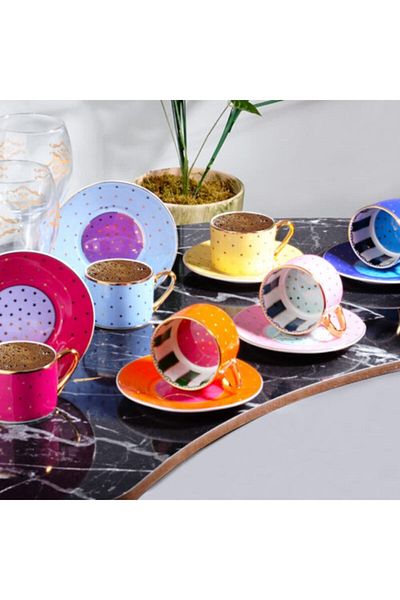 Kosova Fnc-07 6-Piece Dot Patterned Cup Set - 90 CC