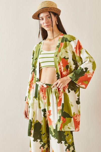 XHAN Yeşil Batik Desenli Kimono 5YXK4-48830-08