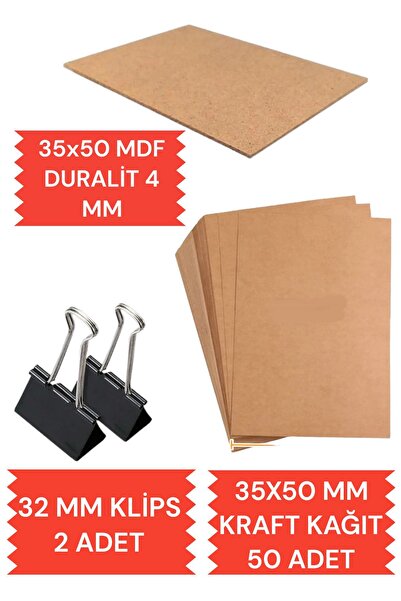 SEYFİKİRTASİYE 35x50 DURALİT  35X50 KRAFT KAĞIT 50 ADET VE 2 ADET KLİPS ÇİZİM...