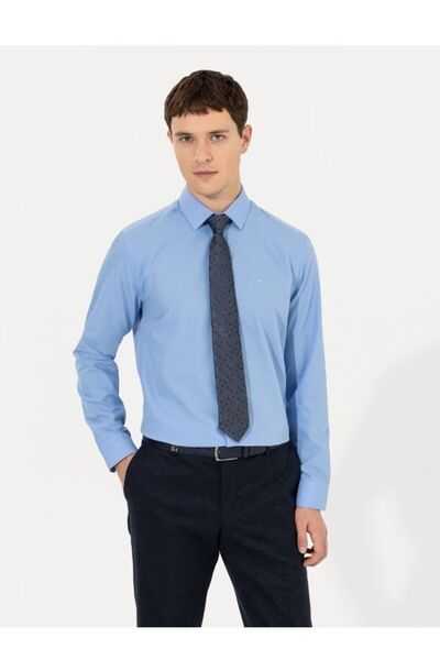 Pierre Cardin Μπλε μακρυμάνικο πουκάμισο με λεπτή εφαρμογή