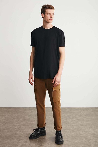 GRIMELANGE Ανδρικό μαύρο μπλουζάκι από ύφασμα Comfort Fit Oscar