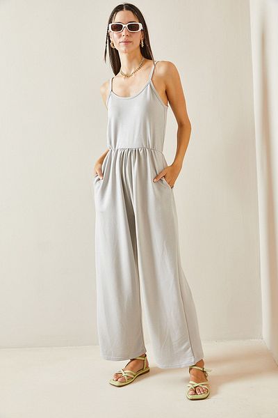 XHAN Maxi Gray Thin Strap Jumpsuit - 5YXK6-48816-03