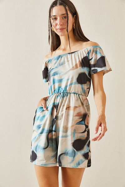 XHAN Beige Tie-Dye Patterned Boat Neck Jumpsuit - 5YXK6-48845-25