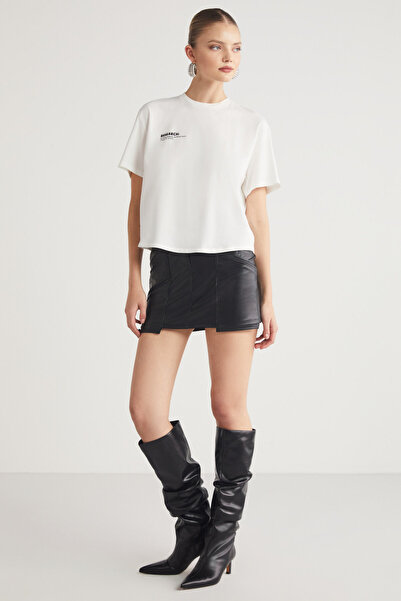 GRIMELANGE Fına Women - Tričko se zadním potiskem Crew Neck 100% organická bavlna Ecru