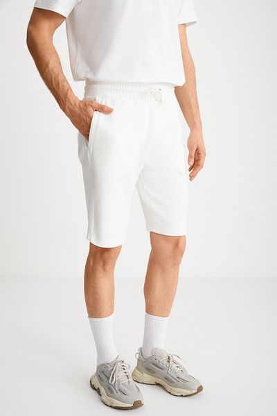 GRIMELANGE Camıllo Men's Zippered Pocket Elastic Waist Ecru Shorts & Bermuda