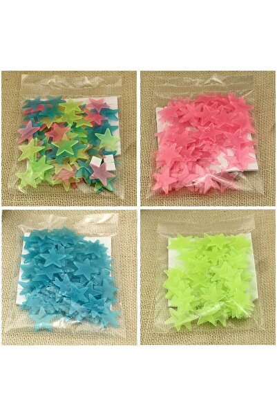 LEDONLİNE 150 Adet Yeşil Renk Fosforlu Yıldız Gülen Ay Duvar Tavan Süsleri Ço...