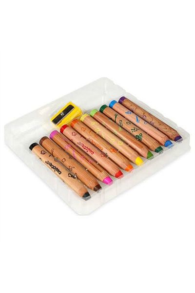 baby carioca Carioca Baby "3 In 1" Jumbo Wooden Body Crayons Pack of 10 (with Pencil Sharpener Gift)