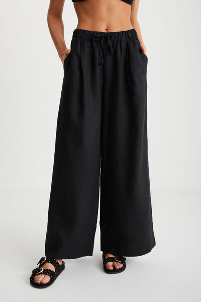 GRIMELANGE Women's Linen Black Trousers - MELANTHA