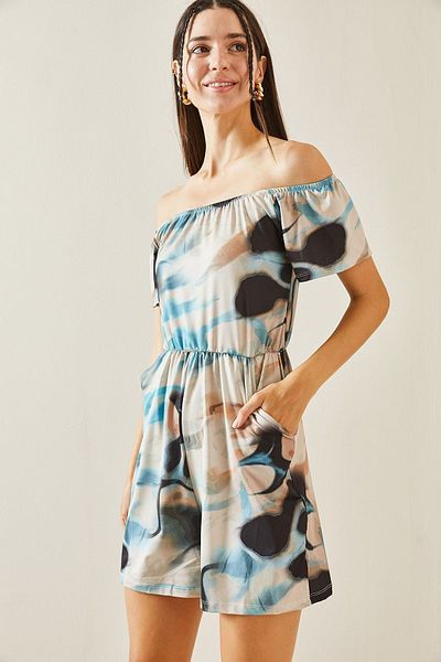 XHAN Beige Tie-Dye Patterned Boat Neck Jumpsuit - 5YXK6-48845-25