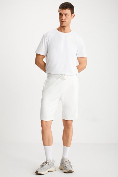 GRIMELANGE Camıllo Men's Zippered Pocket Elastic Waist Ecru Shorts & Bermuda