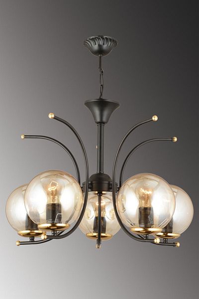 SONSUZ AYDINLATMA&AVİZE Fairy Black 5-Piece Honey Globe Glass Upward Facing Modern Luxury Chandelier